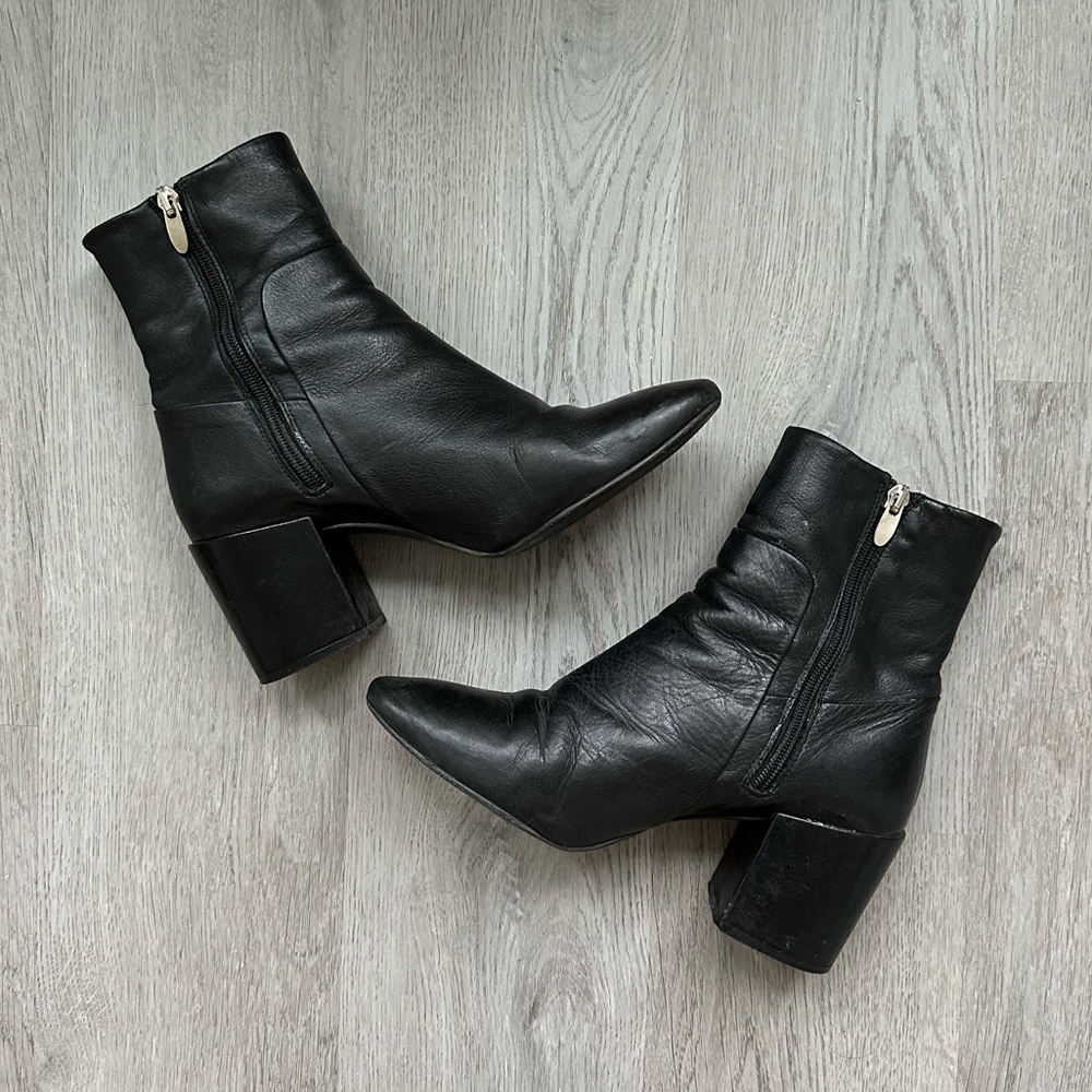 Leather mid heel boots